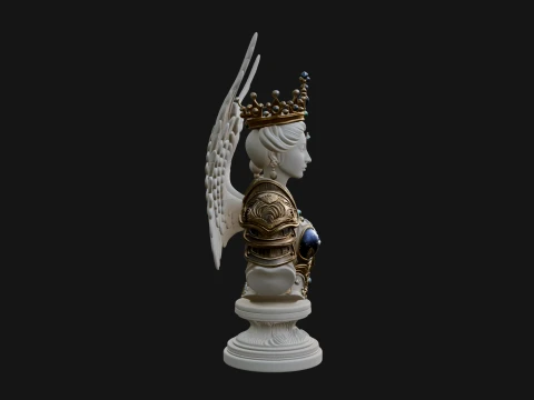 Crowned Winged Angel Bust Statue Design 1 - 3D Print Model 3D Print Model