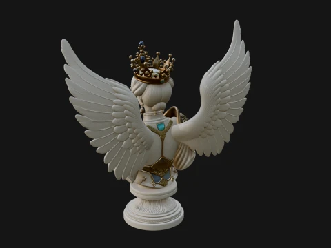 Crowned Winged Angel Bust Statue Design 1 - 3D Print Model 3D Print Model
