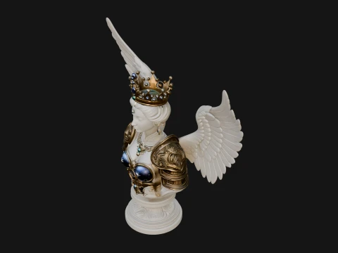Crowned Winged Angel Bust Statue Design 1 - 3D Print Model 3D Print Model