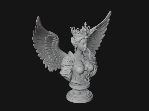 Crowned Winged Angel Bust Statue Design 1 - 3D Print Model 3D Print Model