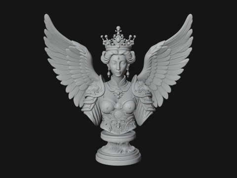 Crowned Winged Angel Bust Statue Design 1 - 3D Print Model 3D Print Model