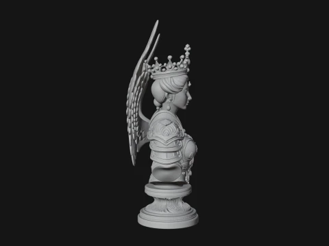 Crowned Winged Angel Bust Statue Design 1 - 3D Print Model 3D Print Model