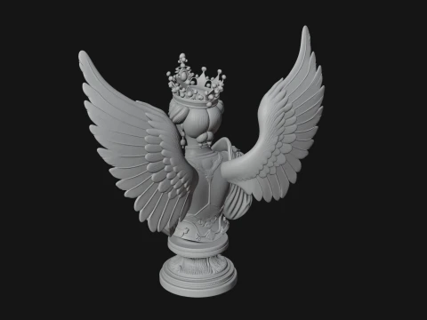 Crowned Winged Angel Bust Statue Design 1 - 3D Print Model 3D Print Model