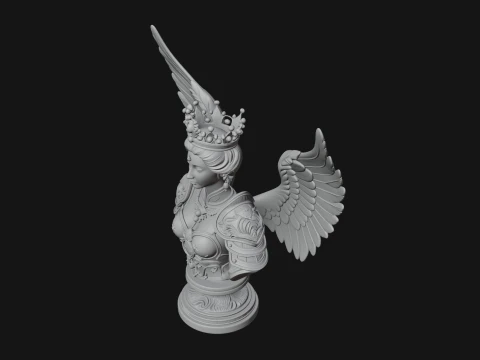 Crowned Winged Angel Bust Statue Design 1 - 3D Print Model 3D Print Model