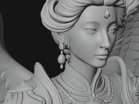Crowned Winged Angel Bust Statue Design 1 - 3D Print Model 3D Print Model