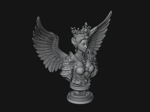 Crowned Winged Angel Bust Statue Design 1 - 3D Print Model 3D Print Model