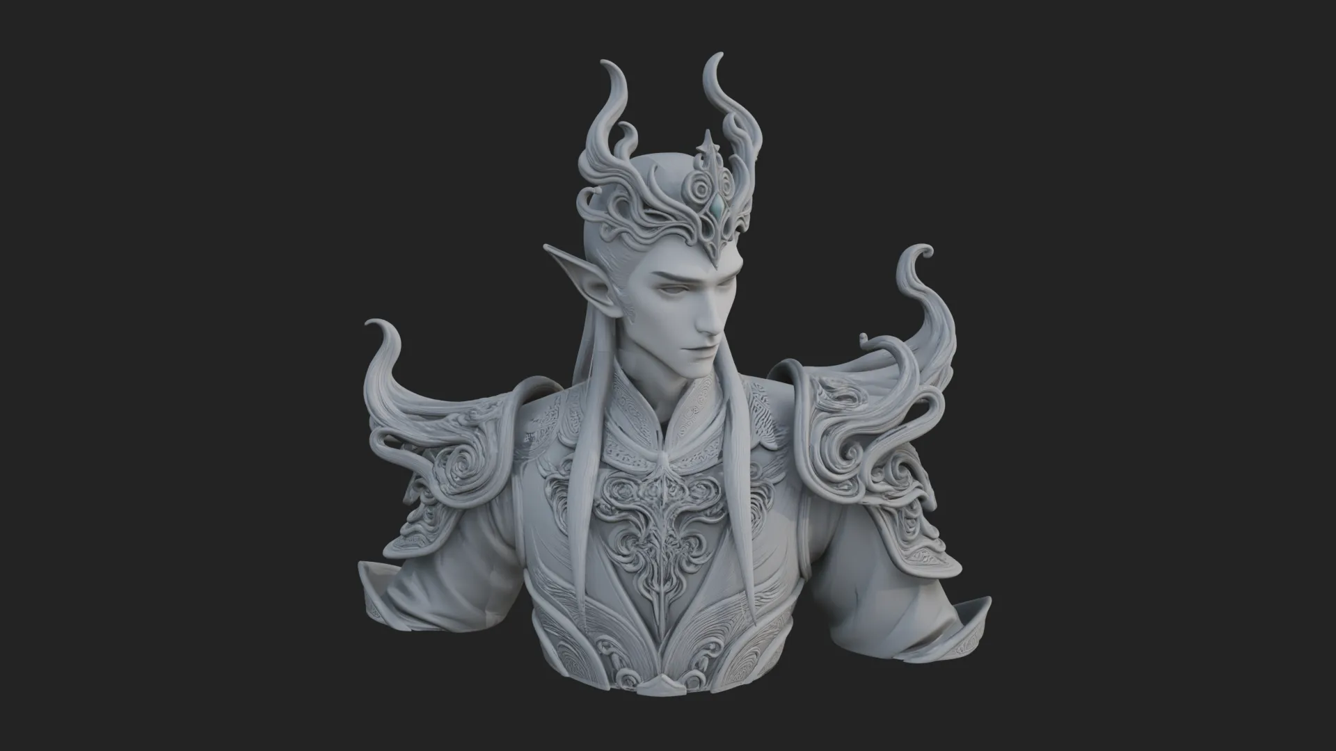 Horned Elf Lord Bust Statue Design 1 - 3D Print Model 3D Print Model .c4d .max .obj .3ds .fbx .stl .blend