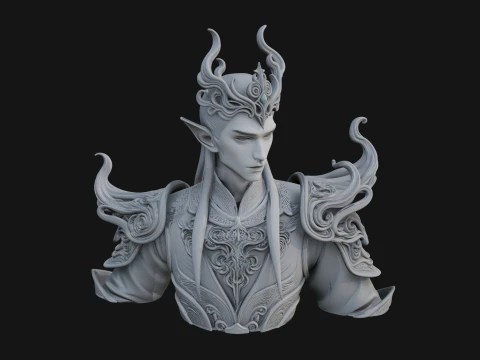Horned Elf Lord Bust Statue Design 1 - 3D Print Model 3D Print Model