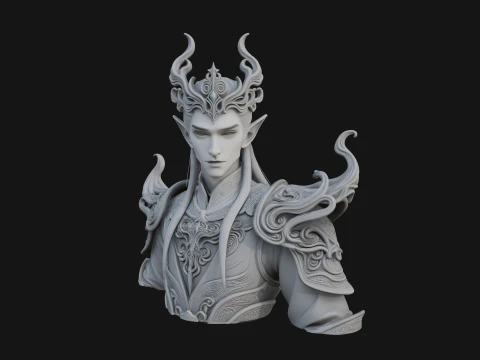 Horned Elf Lord Bust Statue Design 1 - 3D Print Model 3D Print Model