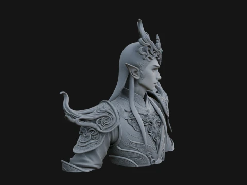 Horned Elf Lord Bust Statue Design 1 - 3D Print Model 3D Print Model