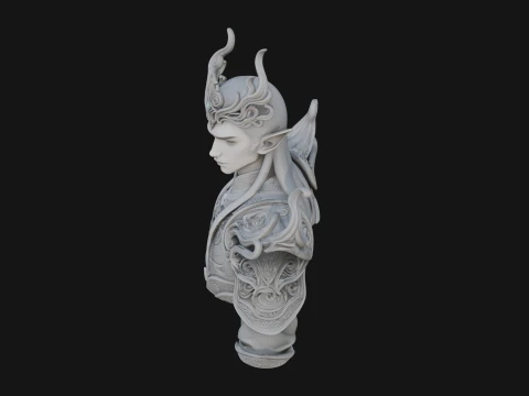 Horned Elf Lord Bust Statue Design 1 - 3D Print Model 3D Print Model
