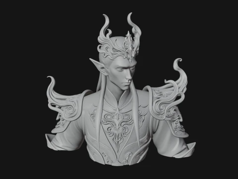 Horned Elf Lord Bust Statue Design 1 - 3D Print Model 3D Print Model