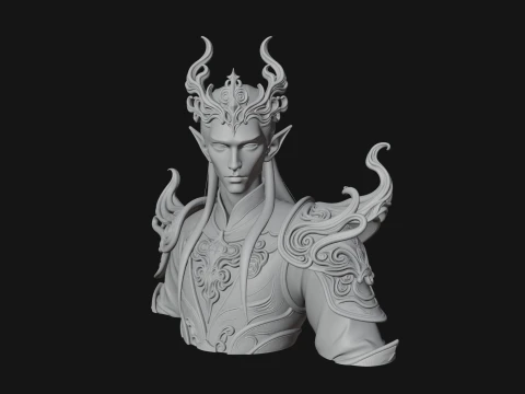 Horned Elf Lord Bust Statue Design 1 - 3D Print Model 3D Print Model