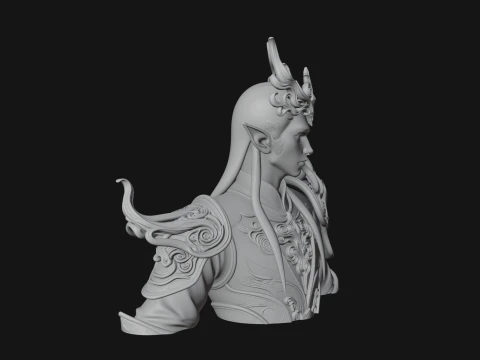 Horned Elf Lord Bust Statue Design 1 - 3D Print Model 3D Print Model