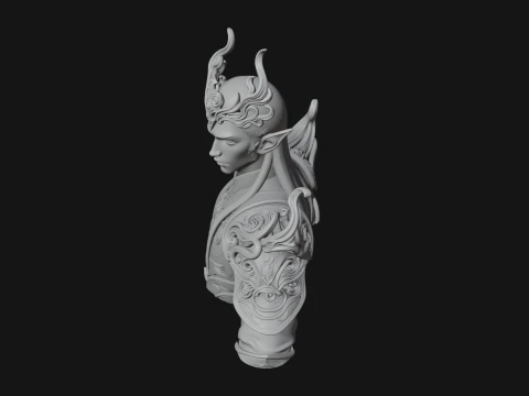 Horned Elf Lord Bust Statue Design 1 - 3D Print Model 3D Print Model