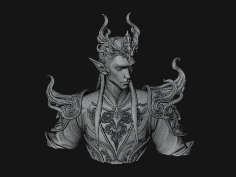Horned Elf Lord Bust Statue Design 1 - 3D Print Model 3D Print Model