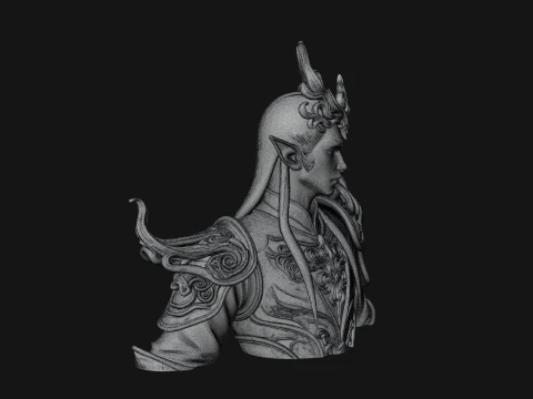 Horned Elf Lord Bust Statue Design 1 - 3D Print Model 3D Print Model