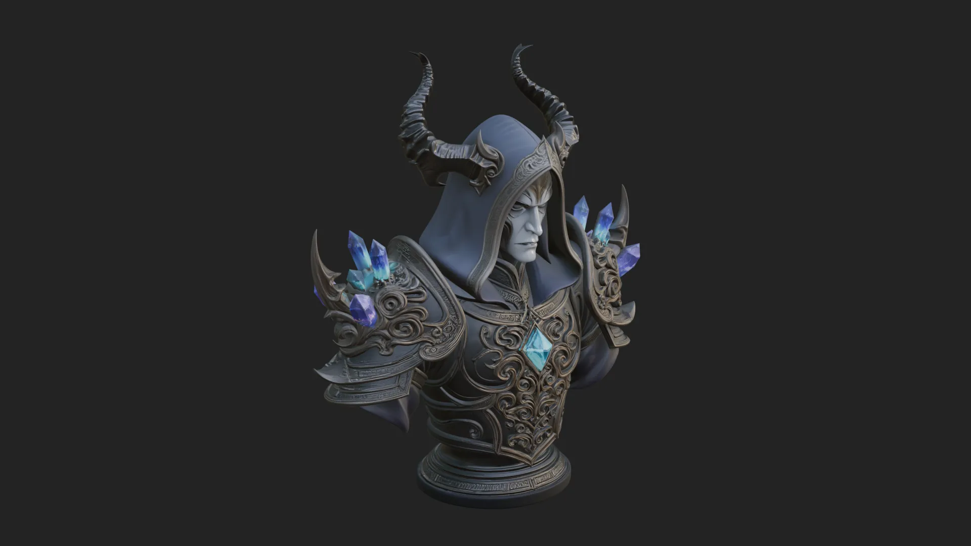 Hooded Crystal Sorcerer Bust Statue Design 1 - 3D Print Model 3D Print Model .c4d .max .obj .3ds .fbx .stl .blend