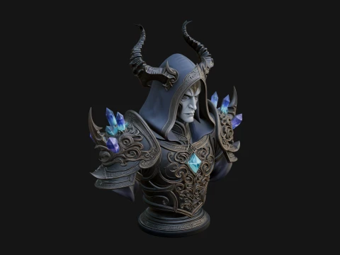 Hooded Crystal Sorcerer Bust Statue Design 1 - 3D Print Model 3D Print Model