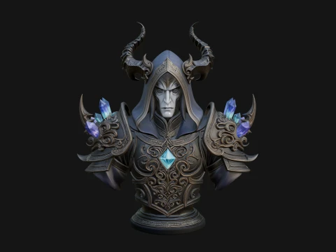 Hooded Crystal Sorcerer Bust Statue Design 1 - 3D Print Model 3D Print Model