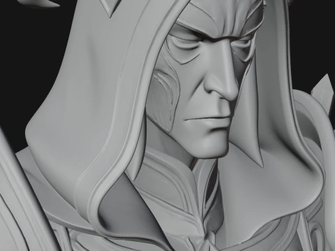 Hooded Crystal Sorcerer Bust Statue Design 1 - 3D Print Model 3D Print Model
