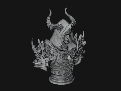Hooded Crystal Sorcerer Bust Statue Design 1 - 3D Print Model 3D Print Model