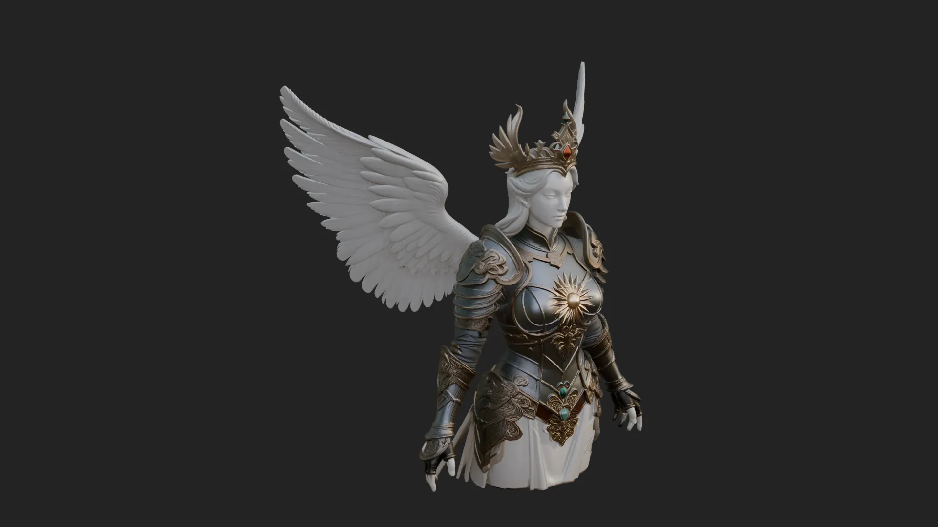 Winged Angel Warrior Bust Statue Design 1 - 3D Print Model 3D Print Model .c4d .max .obj .3ds .fbx .stl .blend 