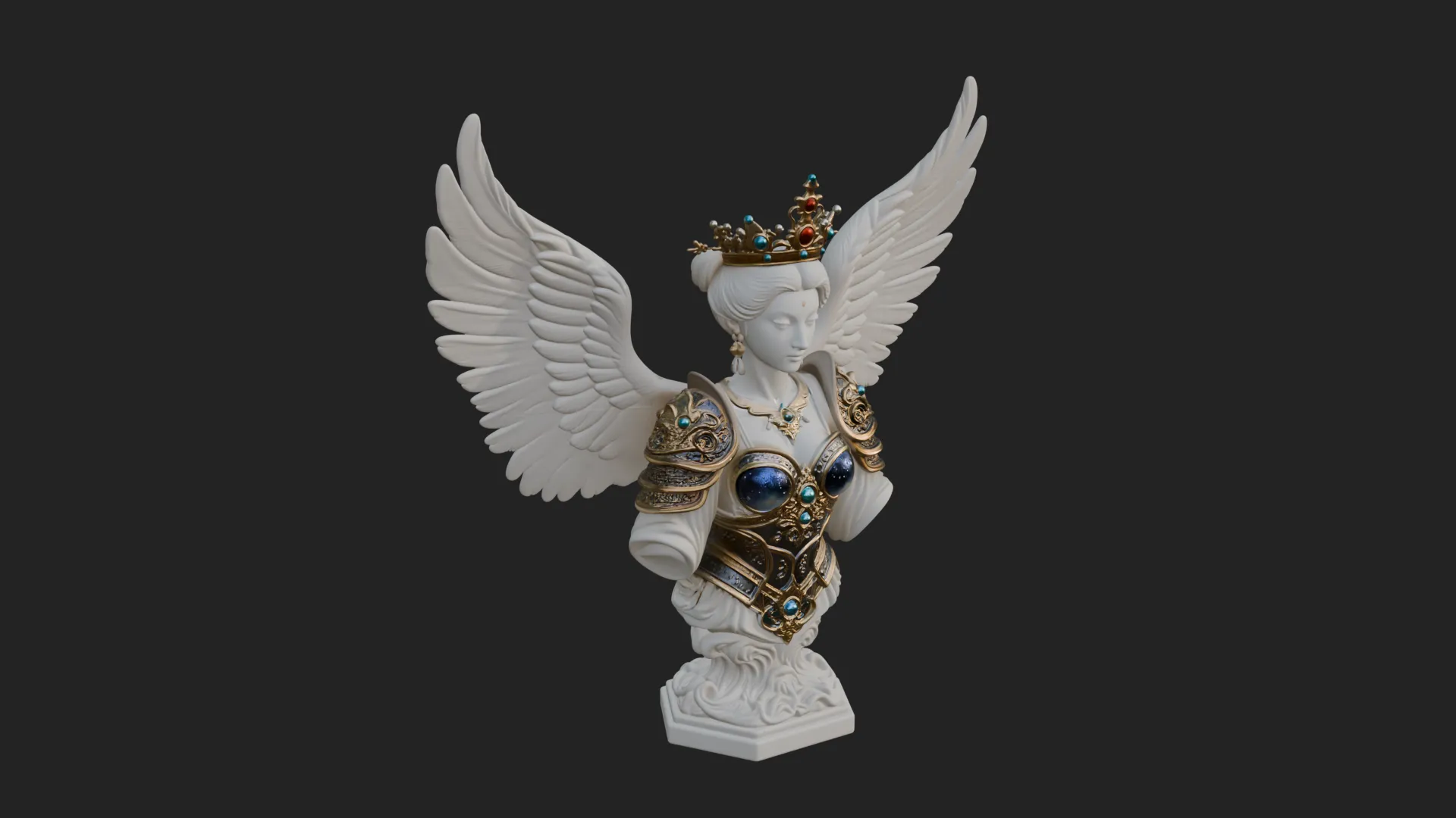 Crowned Winged Angel Bust Statue Design 2 - 3D Print Model 3D Print Model .c4d .max .obj .3ds .fbx .stl .blend 