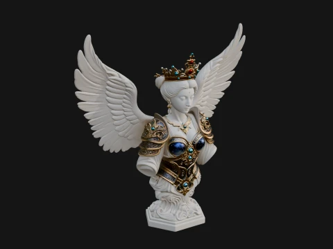Crowned Winged Angel Bust Statue Design 2 - 3D Print Model 3D Print Model