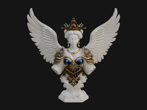 Crowned Winged Angel Bust Statue Design 2 - 3D Print Model 3D Print Model