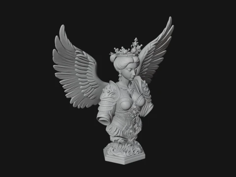 Crowned Winged Angel Bust Statue Design 2 - 3D Print Model 3D Print Model