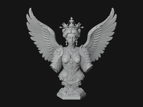 Crowned Winged Angel Bust Statue Design 2 - 3D Print Model 3D Print Model