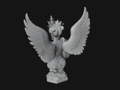 Crowned Winged Angel Bust Statue Design 2 - 3D Print Model 3D Print Model