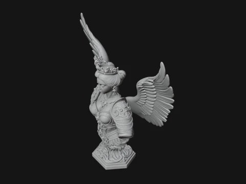 Crowned Winged Angel Bust Statue Design 2 - 3D Print Model 3D Print Model