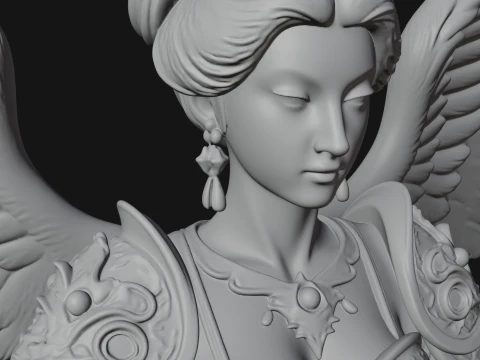 Crowned Winged Angel Bust Statue Design 2 - 3D Print Model 3D Print Model