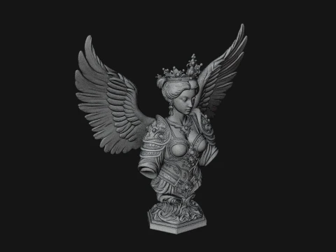 Crowned Winged Angel Bust Statue Design 2 - 3D Print Model 3D Print Model