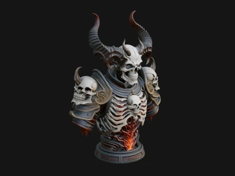 Horned Helm Skeleton Bust Statue Design 8 - 3D Print Model 3D Print Model