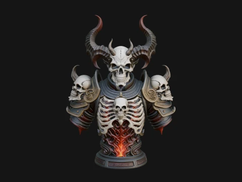 Horned Helm Skeleton Bust Statue Design 8 - 3D Print Model 3D Print Model