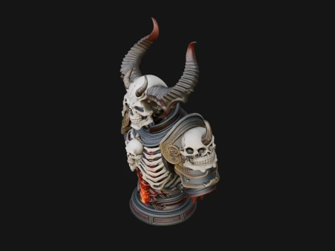 Horned Helm Skeleton Bust Statue Design 8 - 3D Print Model 3D Print Model