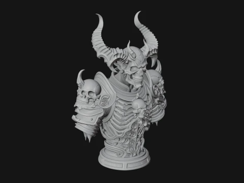Horned Helm Skeleton Bust Statue Design 8 - 3D Print Model 3D Print Model
