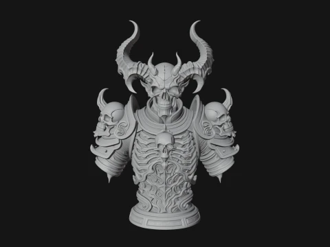 Horned Helm Skeleton Bust Statue Design 8 - 3D Print Model 3D Print Model