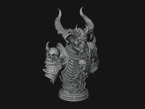 Horned Helm Skeleton Bust Statue Design 8 - 3D Print Model 3D Print Model