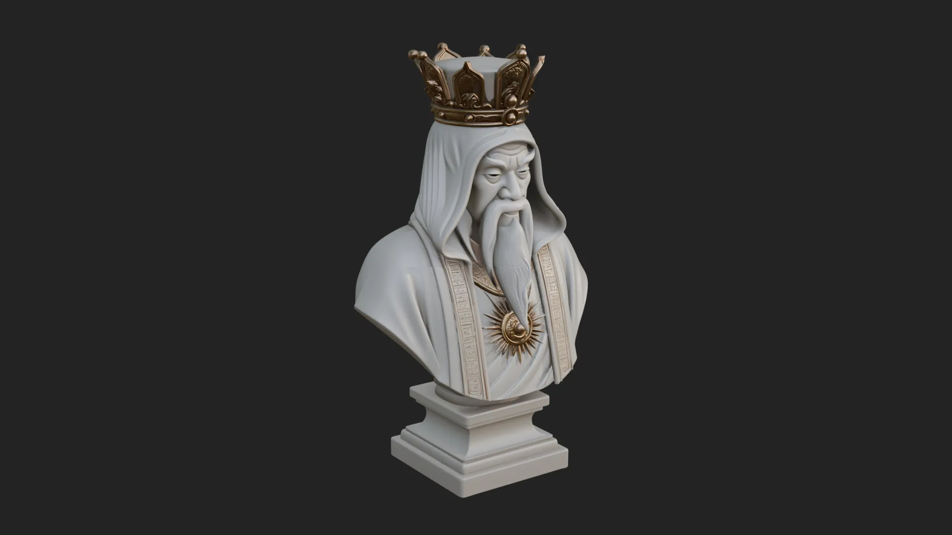 Crowned Hooded Sage Bust Statue Design 1 - 3D Print Model 3D Print Model .c4d .max .obj .3ds .fbx .stl .blend
