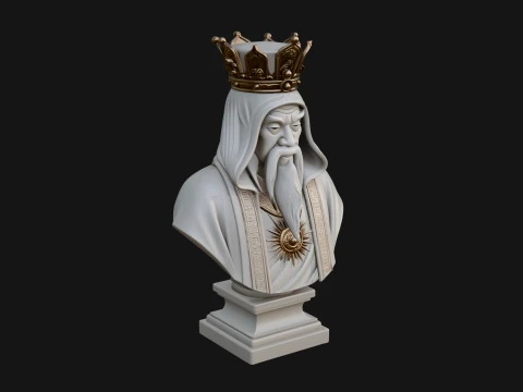 Crowned Hooded Sage Bust Statue Design 1 - 3D Print Model 3D Print Model