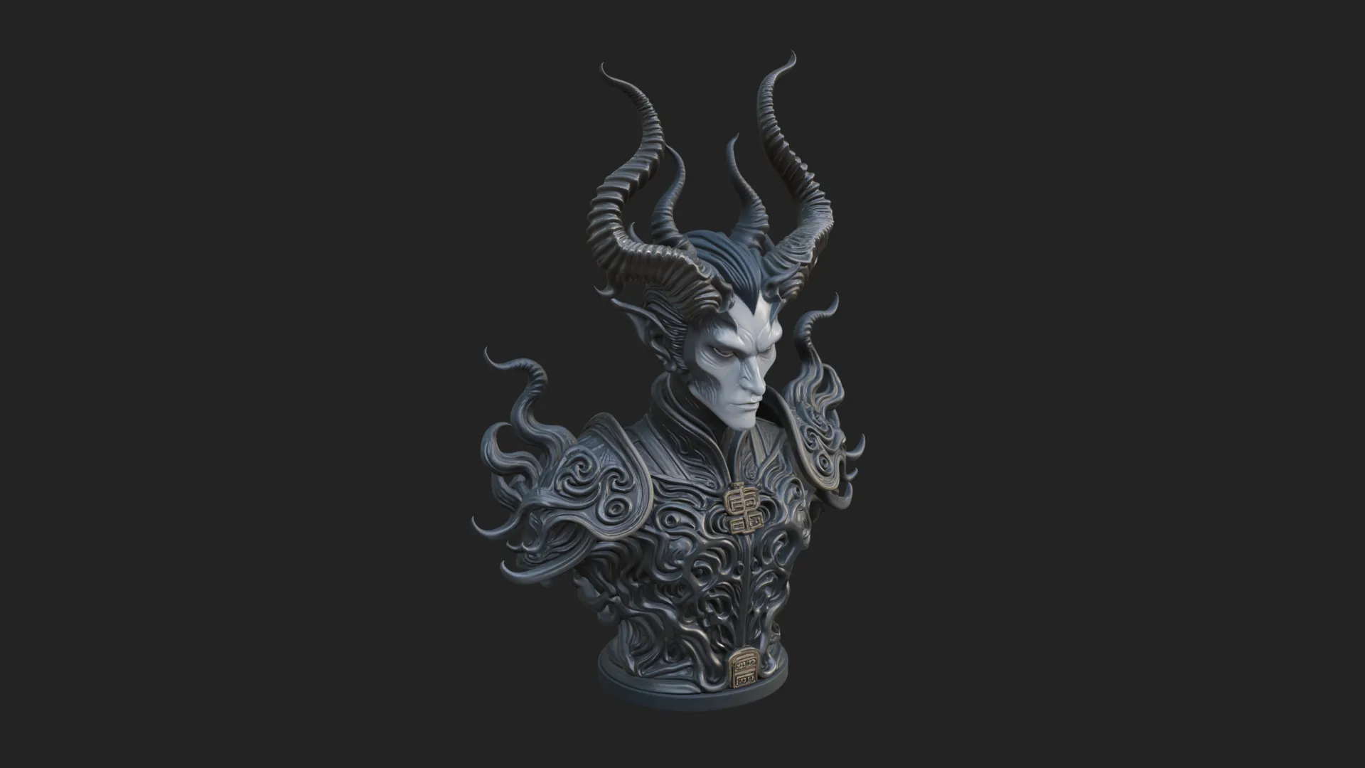 Horned Demon Lord Bust Statue Design 5 - 3D Print Model 3D Print Model .c4d .max .obj .3ds .fbx .stl .blend