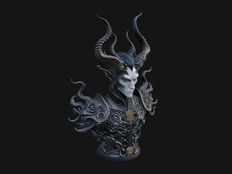 Horned Demon Lord Bust Statue Design 5 - 3D Print Model 3D Print Model