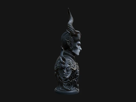 Horned Demon Lord Bust Statue Design 5 - 3D Print Model 3D Print Model