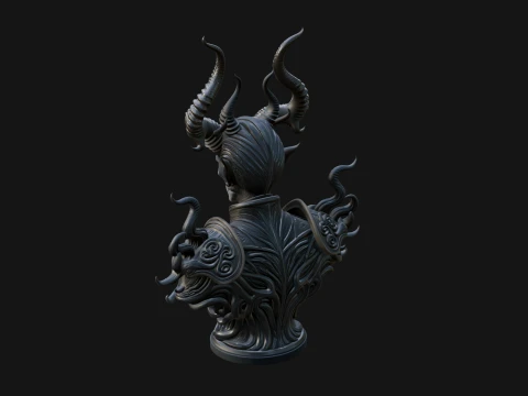 Horned Demon Lord Bust Statue Design 5 - 3D Print Model 3D Print Model