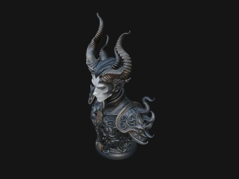 Horned Demon Lord Bust Statue Design 5 - 3D Print Model 3D Print Model