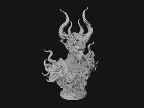 Horned Demon Lord Bust Statue Design 5 - 3D Print Model 3D Print Model